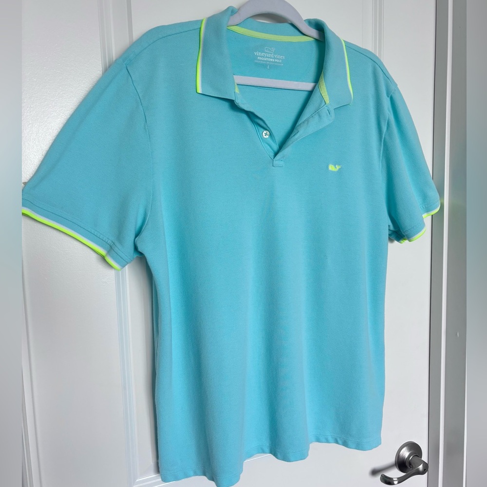 Vineyard Vines Edgartown Polo Shirt Teal Neon Green Preppy Coastal Golf Dadcore